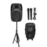 PZ-A15BK(F) CAJA ACUSTICA ACTIVA 15" 400W RMS C/PEDESTAL, 2MIC. INALAMBRICOS, EQ, USB , BLUETOOTH TWS C/SALIDA PARA CAJA PASIVA. "POTTENZA PREMIUM"