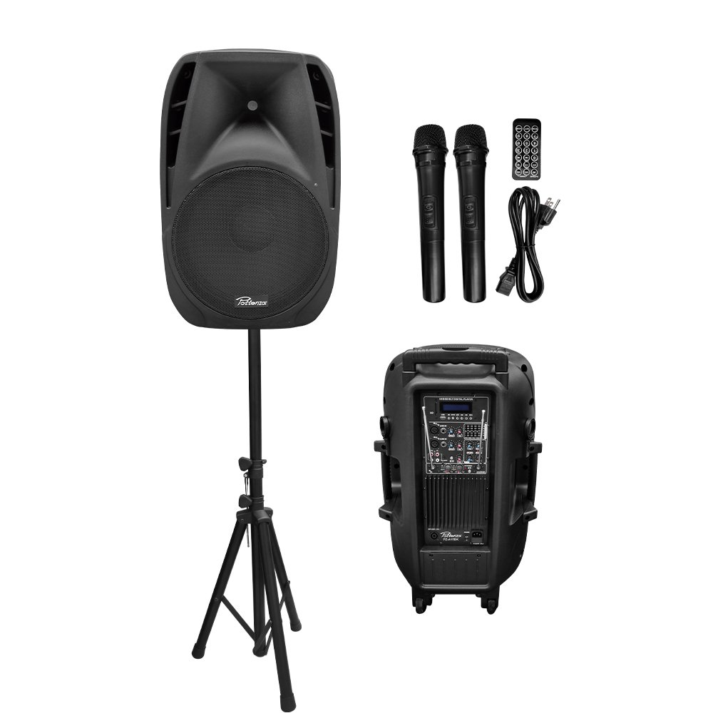 PZ-A15BK(F) PZ-A15BK(F) CAJA ACUSTICA ACTIVA 15" 400W RMS C/PEDESTAL, 2MIC. INALAMBRICOS, EQ, USB , BLUETOOTH TWS C/SALIDA PARA CAJA PASIVA. "POTTENZA PREMIUM" - Imagen 1