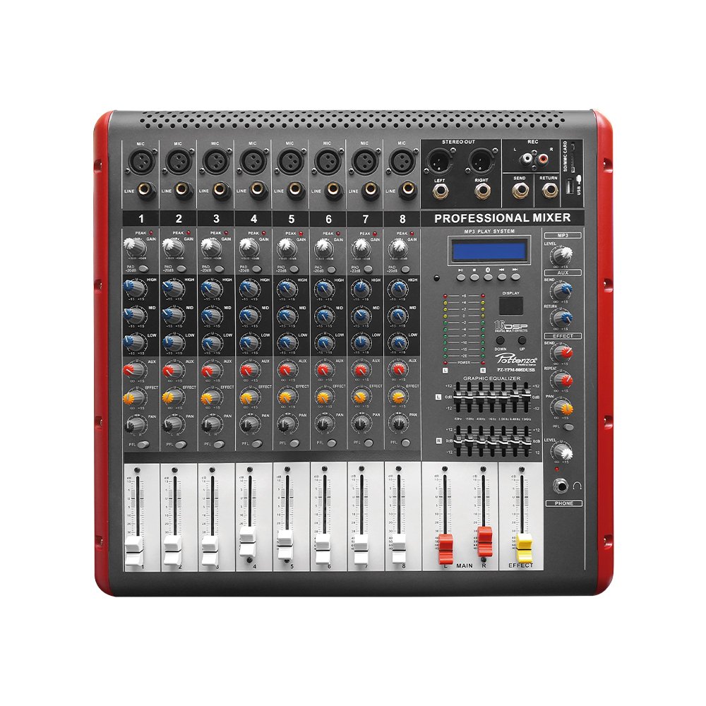 PZ-YPM-808DUSB PZ-YPM-808DUSB Consola de audio 8 canales DOBLE VENTILADOR, USB y BT "POTTENZA" - Imagen 1