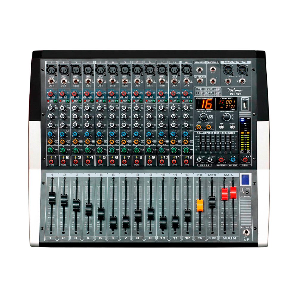 PZ-LS12P PZ-LS12P Consola de 12 canales 2x300 W con USB y BT "POTTENZA PREMIUM" - Imagen 1