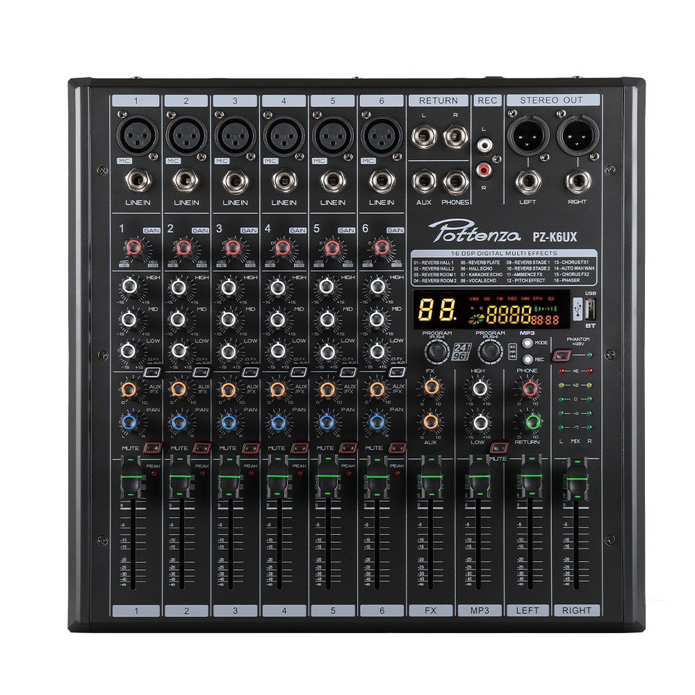 PZ-K6UX - 1 PZ-K6UX Mezcladora 6 canales con USB y BT "POTTENZA" - Imagen 1