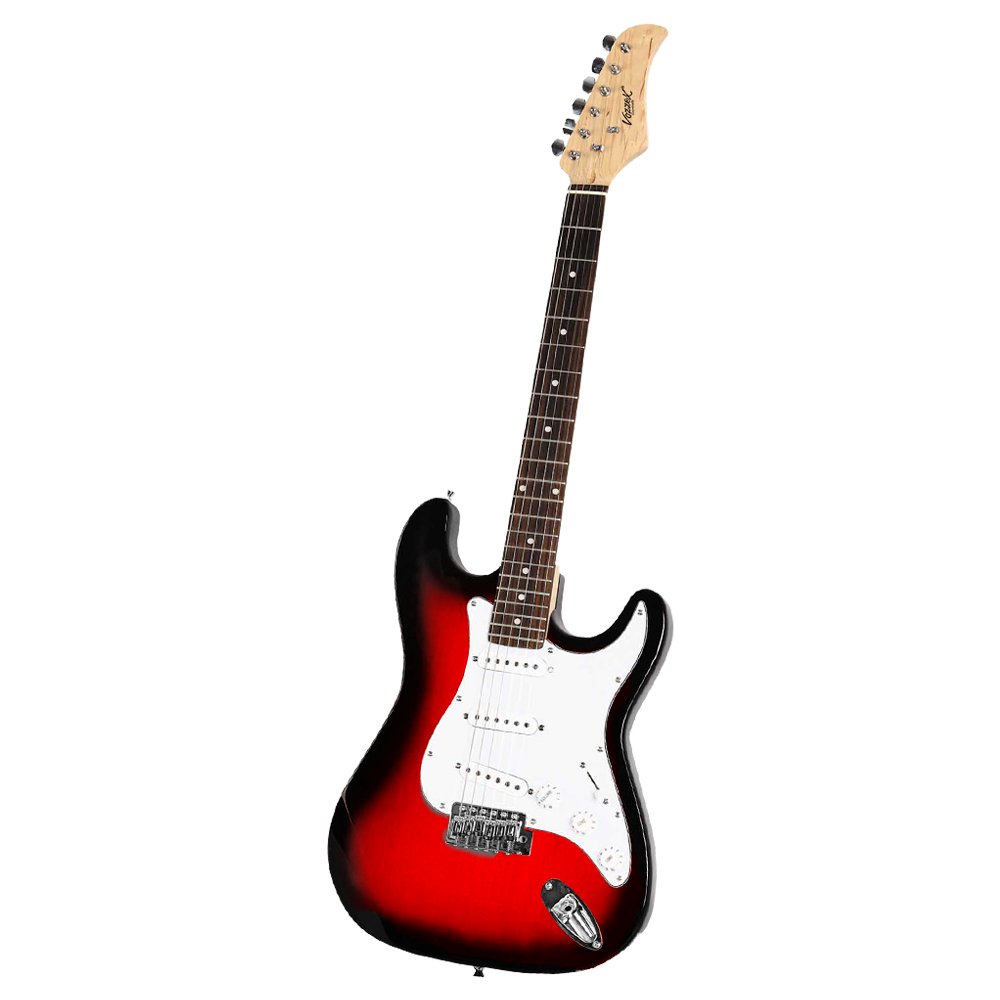 VZ-ST309-01R-BK VZ-ST309-01R/BK Guitarra eléctrica 3 pastillas color vino tinto y negro con funda, accesorios: funda, cable de plug a plug, llave del wah wah "VOZZEX" - Imagen 1