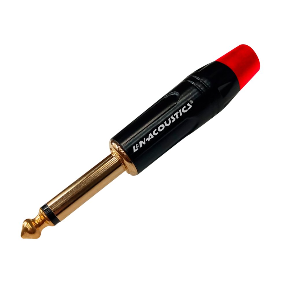 LN-138-RD LN-138-RD Conector Plug mono (TS dorado) de 6.3mm rojo "LN-ACOUSTICS" - Imagen 1