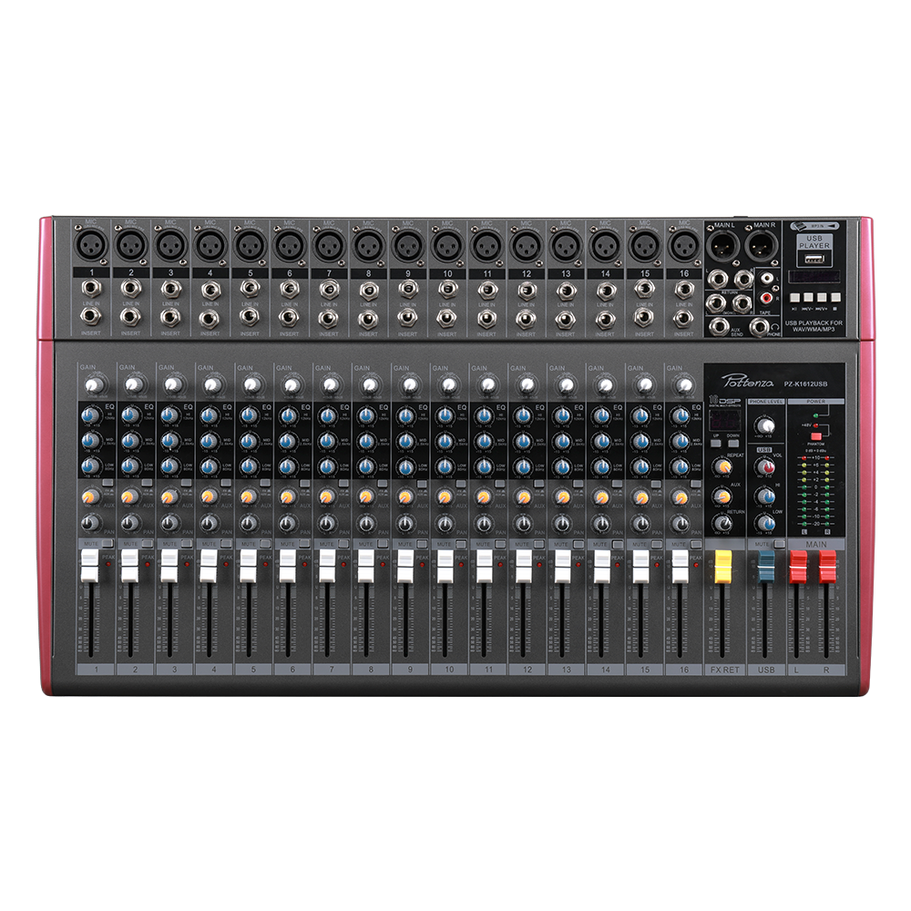 PZ-K1612USB 1 WEB PZ-K1612USB MEZCLADORA DE AUDIO DE 16 CANALES «POTTENZA» - Imagen 1
