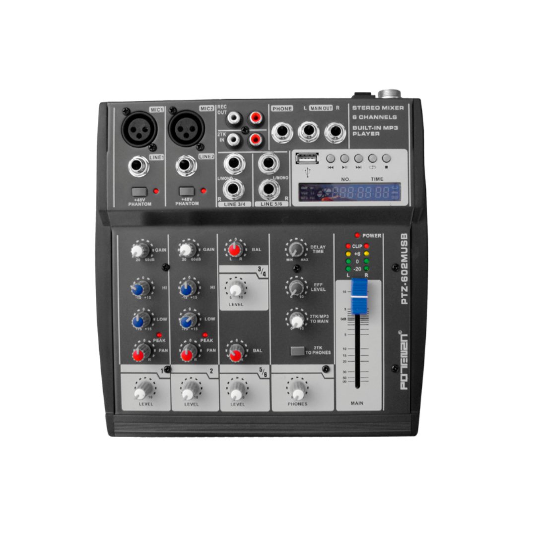 1 PTZ-602MUSB MEZCLADORA 2 CANALES USB "POTTENZA" - Imagen 1
