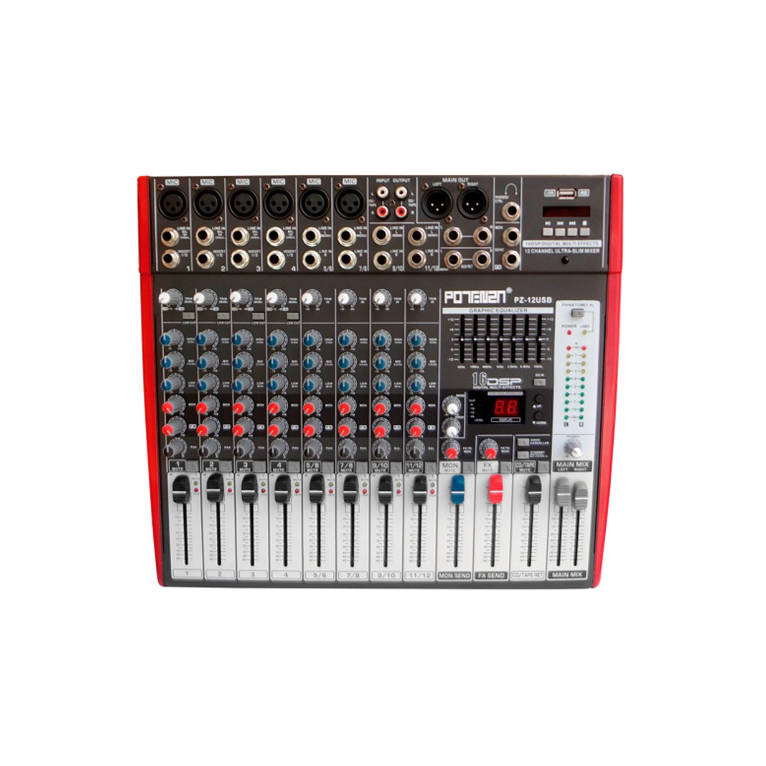 1 PZ-12USB MEZCLADORA 12C C/USB RACKEABLE "POTTENZA" - Imagen 1