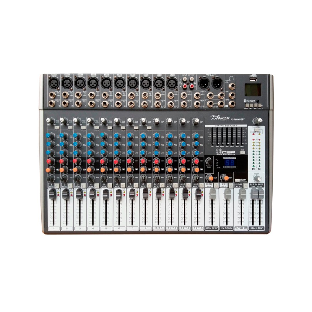1 PZ-PW16USBT MEZCLADORA 16 CAN C/USB, BT, RACK "POTTENZA" - Imagen 1