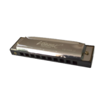 VZ-HAR10 ARMONICA D/ METAL INOXIDABLE - 10 AGUJEROS SILVER/GOLD C/ CASE (PROTECTOR) ABS "VOZZEX"