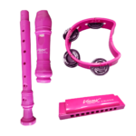 VZ-MU-SET/PNK SET DE INSTRUMENTOS MUSICALES P/NIÑOS (PANDERETA, FLAUTA Y ARMONICA) - ROSADO "VOZZEX"
