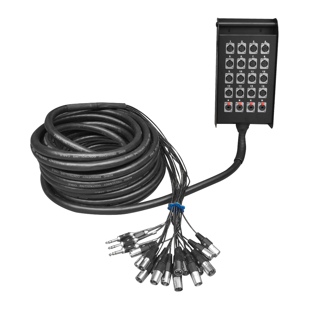 AH204-20M-FOTO.png AH204/20M MEDUSA 20 VIAS (16 JACK XLR + 4 JACK STEREO 6.35MM) 20M CON FUNDA "SOUNDKING" - Imagen 1