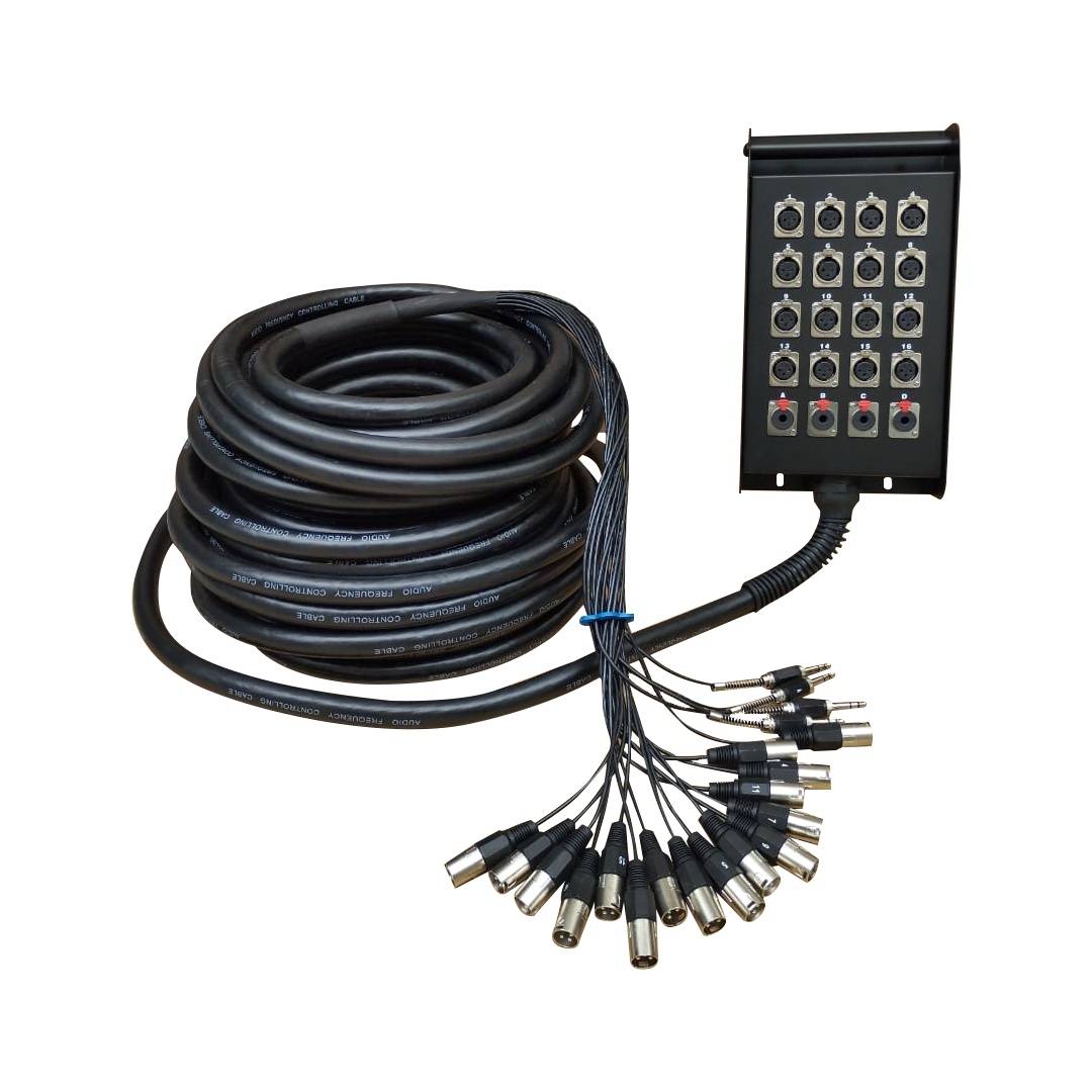 AH204-30M-FOTO.png AH204/30M MEDUSA 20 VIAS (16 JACK XLR + 4 JACK STEREO 6.35MM) 30M CON FUNDA "SOUNDKING" - Imagen 1