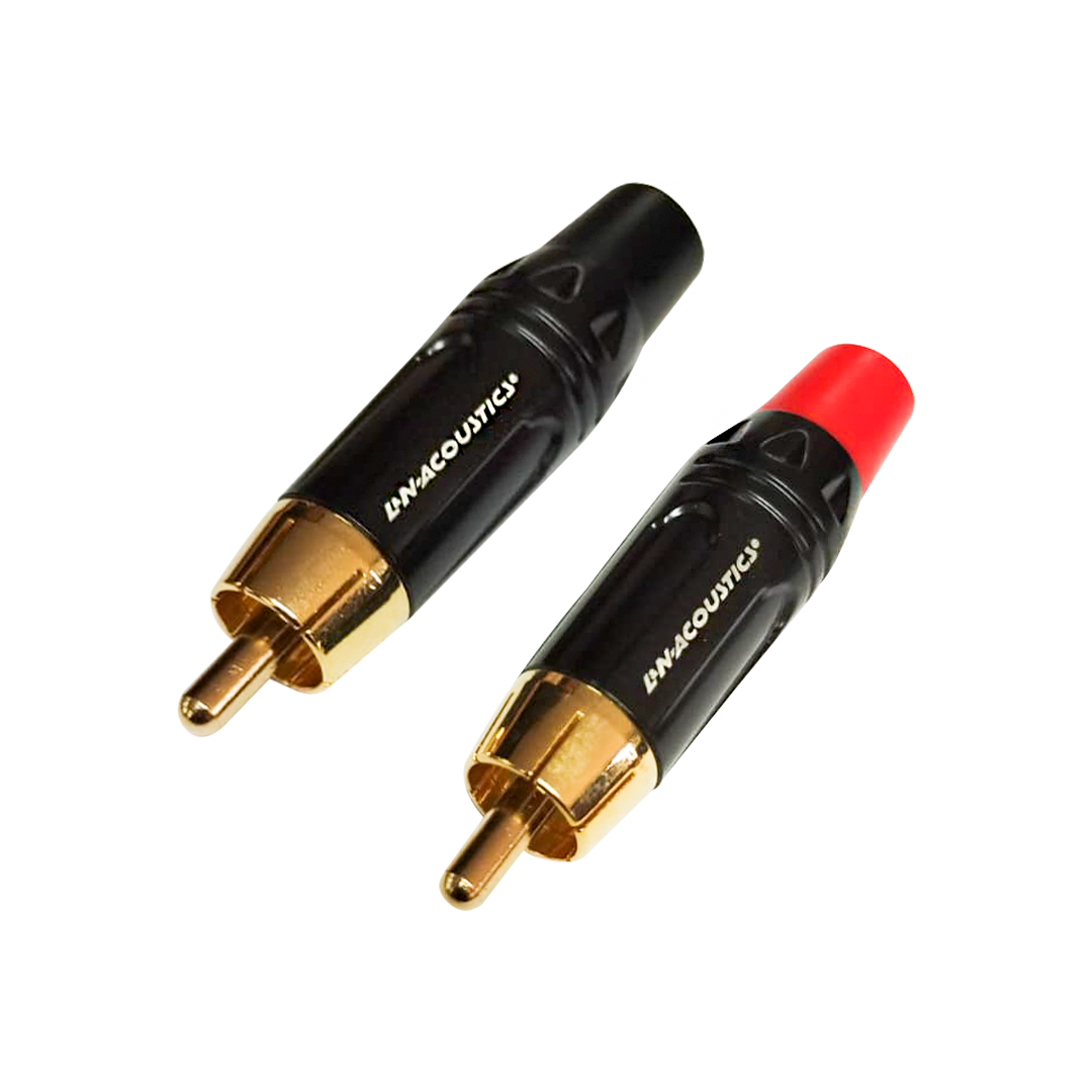 LN-40-BK-R-web-1.png LN-40-BK/R CONECTOR PLUG RCA NEGRO Y ROJO C/ PIN DORADO "L&N-ACOUSTICS" - Imagen 1