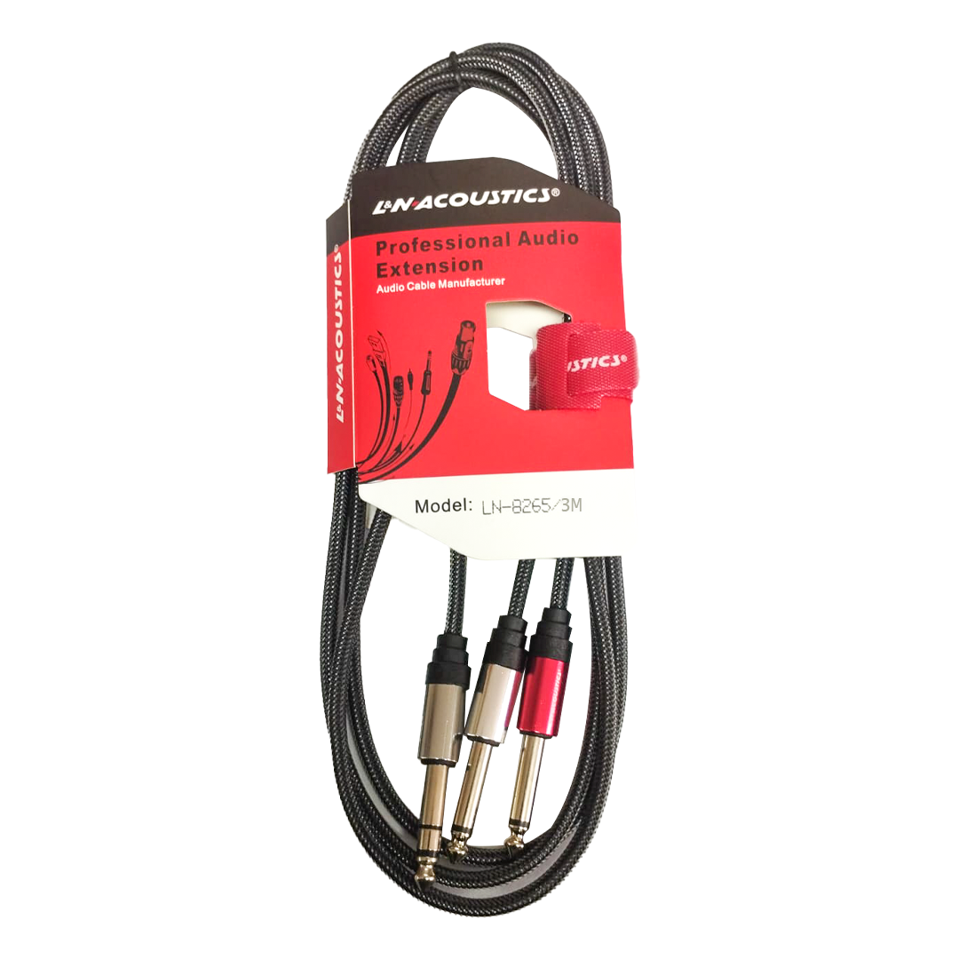 LN-8265-3M.png LN-8265/3M CABLE PLUG STEREO 6.35MM A 2 PLUG MONO 6.35MM 3M "L&N-ACOUSTICS" - Imagen 1