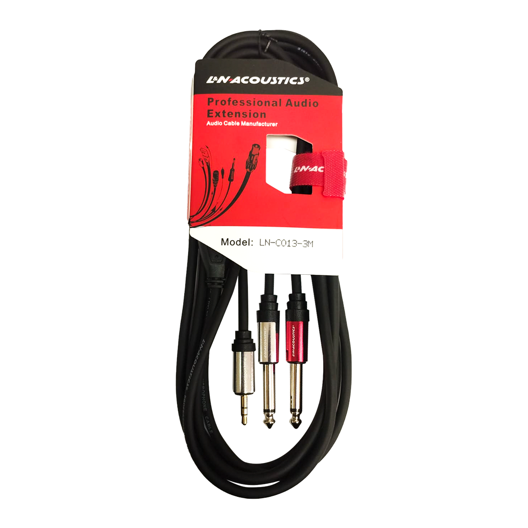 LN-C013-3M-web.png LN-C013-3M CABLE PLUG STEREO 3.5MM (SL) C/PIN DORADO A 2 PLUG MONO 6.35MM (BK/RD) 3M "L&N-ACOUSTICS" - Imagen 1