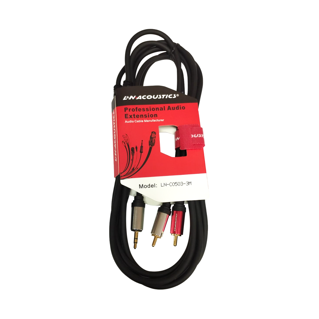 LN-C0503-3M-WEB.png LN-C0503-3M CABLE PLUG STEREO 3.5MM C/PIN DORADO A 2 PLUG RCA C/PIN DORADO "L&N-ACOUSTICS" - Imagen 1