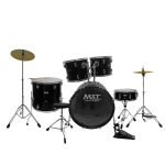 MXT-BAT-5BK	BATERIA ACUSTICA NEGRA C/3 TOMS (16"*16", 13"*11", 12"*10"), SNARE DRUM (14"*5.5"), BASS DRUM , CRASH CYMBAL, HI HAT CYMBAL, BANCO Y BAQUETAS "MXT"