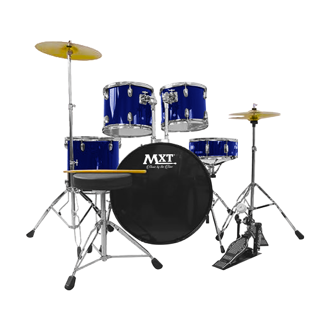 MXT-BAT-5BL-WEB.png MXT-BAT-5BL BATERIA ACUSTICA AZUL C/3 TOMS (16"*16", 13"*11", 12"*10"), SNARE DRUM (14"*5.5"), BASS DRUM , CRASH CYMBAL, HI HAT CYMBAL, BANCO Y BAQUETAS "MXT" - Imagen 1