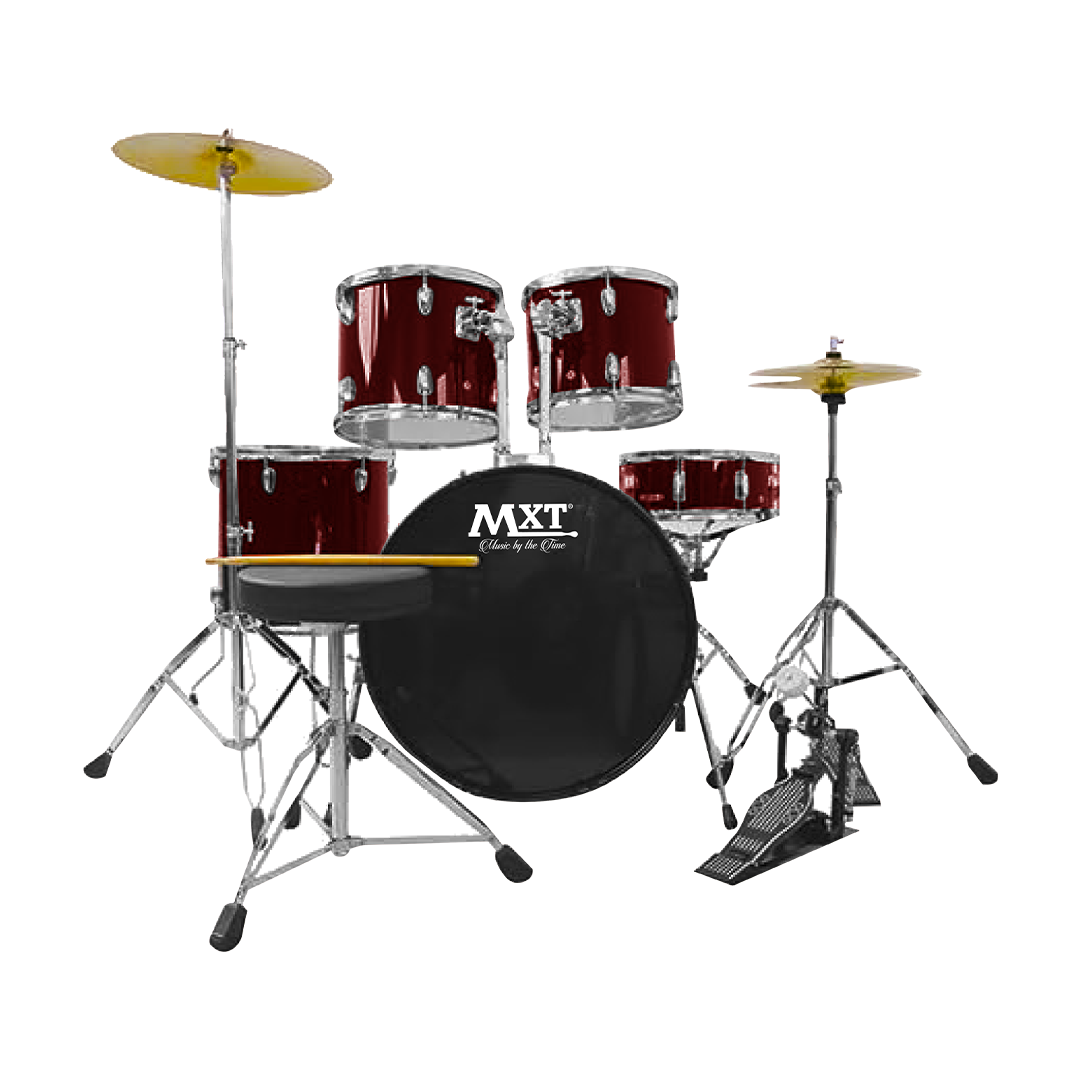 MXT-BAT-5RWN-WEB.png MXT-BAT-5RWN BATERIA ACUSTICA ROJO VINO C/3 TOMS (16"*16", 13"*11", 12"*10"), SNARE DRUM (14"*5.5"), BASS DRUM , CRASH CYMBAL, HI HAT CYMBAL, BANCO Y BAQUETAS "MXT" - Imagen 1