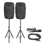 PZ-2915CH Combo caja acústica (USB,BT,CONTROL REMOTO, 2 PEDESTALES, 1 MICRÓFONO ALAMBRICO, 1 CABLE SPEAKON ) + Caja ´Pasiva 15" 180W "POTTENZA"