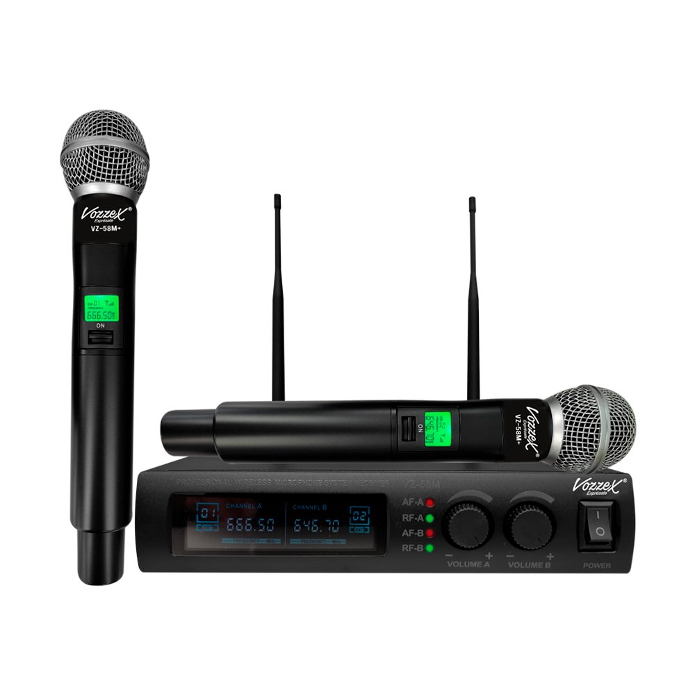 VZ-58M.jpg VZ-58M+ MICROFONO INALAMBRICO DUAL MANUAL UHF C/SALIDA BALANCEADA (CASE TX Y RX METAL) "VOZZEX" - Imagen 1